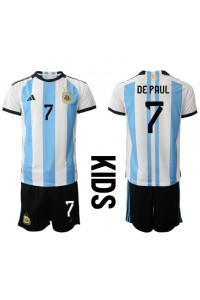Argentinië Rodrigo de Paul #7 Babytruitje Thuis tenue Kind WK 2022 Korte Mouw (+ Korte broeken)
